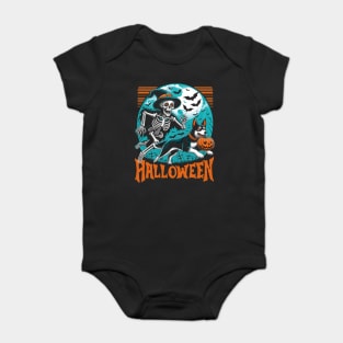Skeleton Chasing Dog Halloween Baby Bodysuit